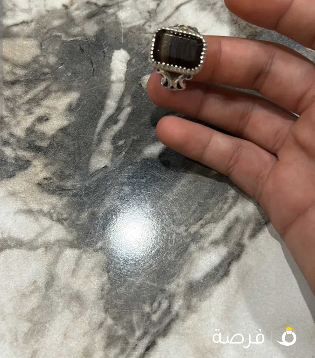 خاتم صياغة ملكية الفضة عيار 925 الحجر عقيق جزع يماني شرط يماني طبيعي السعر 25