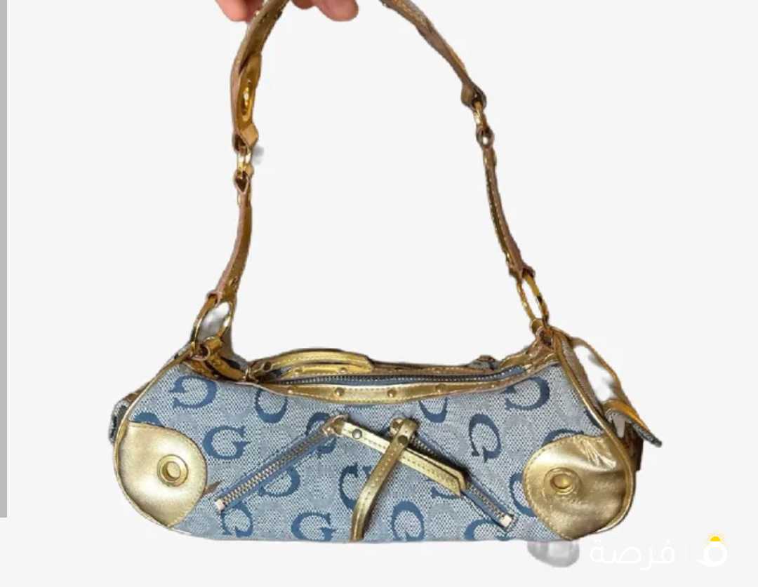 GUESS Vintage Handbag Y2K Blue In Denim & Gold
