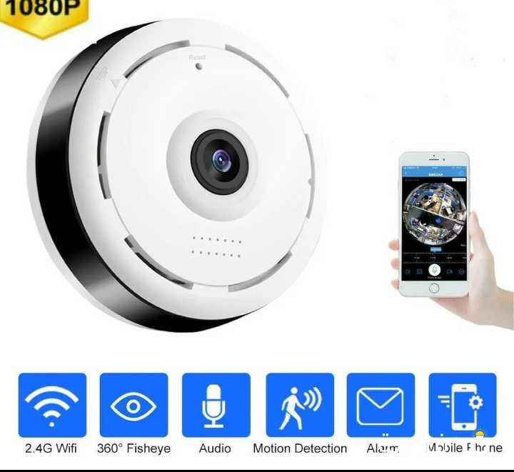 كاميرا مراقبة 360 درجة مع مكبر صوت و رؤية ليلية من واي فاي