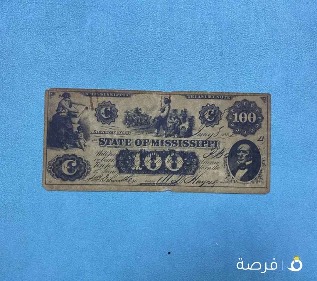 للبيع فئة 100 دولار امريكي لسنة 1862 م