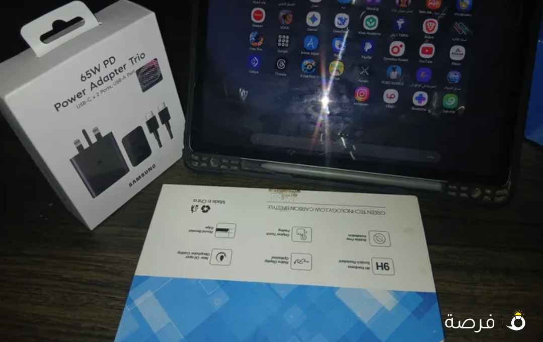 تاب s9fe كالجديد مع كفر اصلي وحمايه وقلمه بآخر تحديث ومع الشاحن الأصلي سامسونج ثلاث مداخل 65w