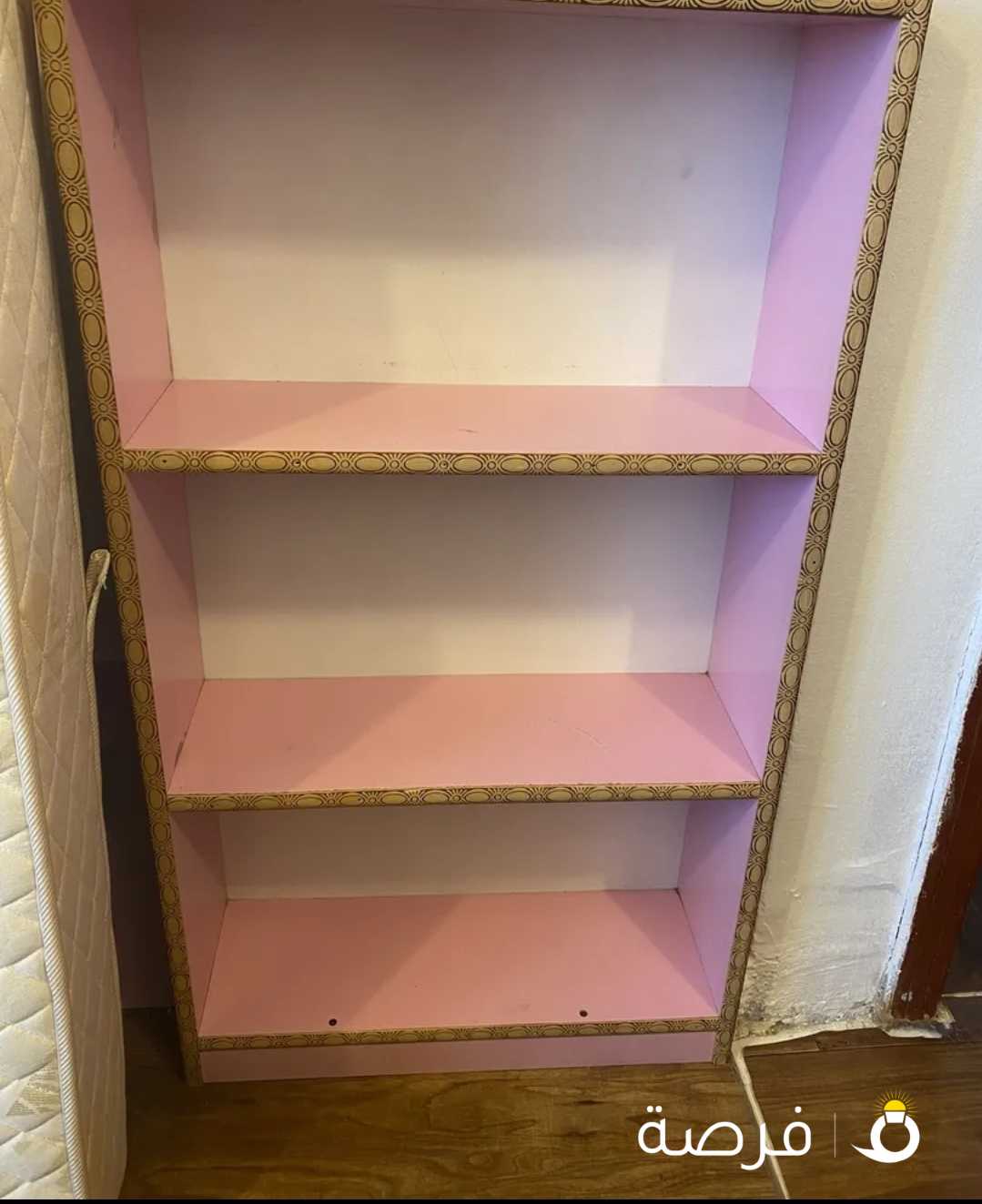 Pink color single bed with mattress + shelfs