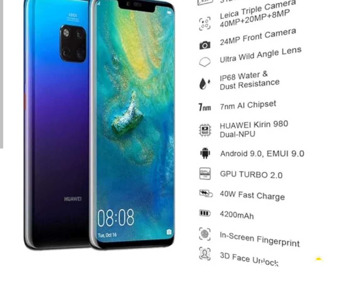 Huawei Mate 20 Pro GSM Unlocked 6GB RAM 128GB Storage -Twilight