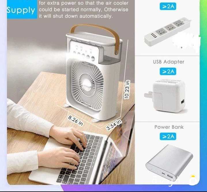 Portable Air Conditioner مروحة مكيف هواء محة مبرد هواء تبخيري صغير مع 7 ألوان إضاءة LED