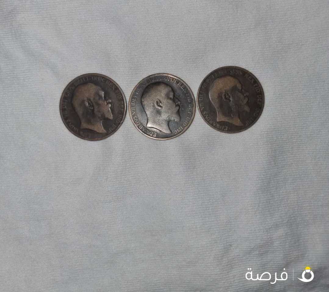 بريطانيا المملكة المتحدة UK عملات قديمه عمرها 120 سنه 1902 و 1904 و 1908 بحاله ممتازه نوادر بالكويت.