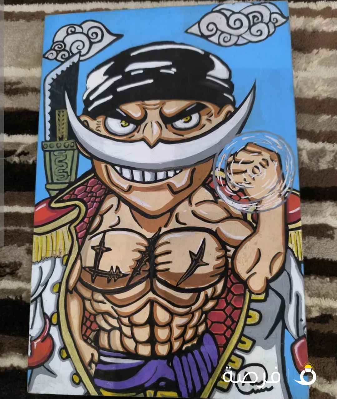 لوحة اللحية البيضاء على الخشب بالالوان الاكريليك