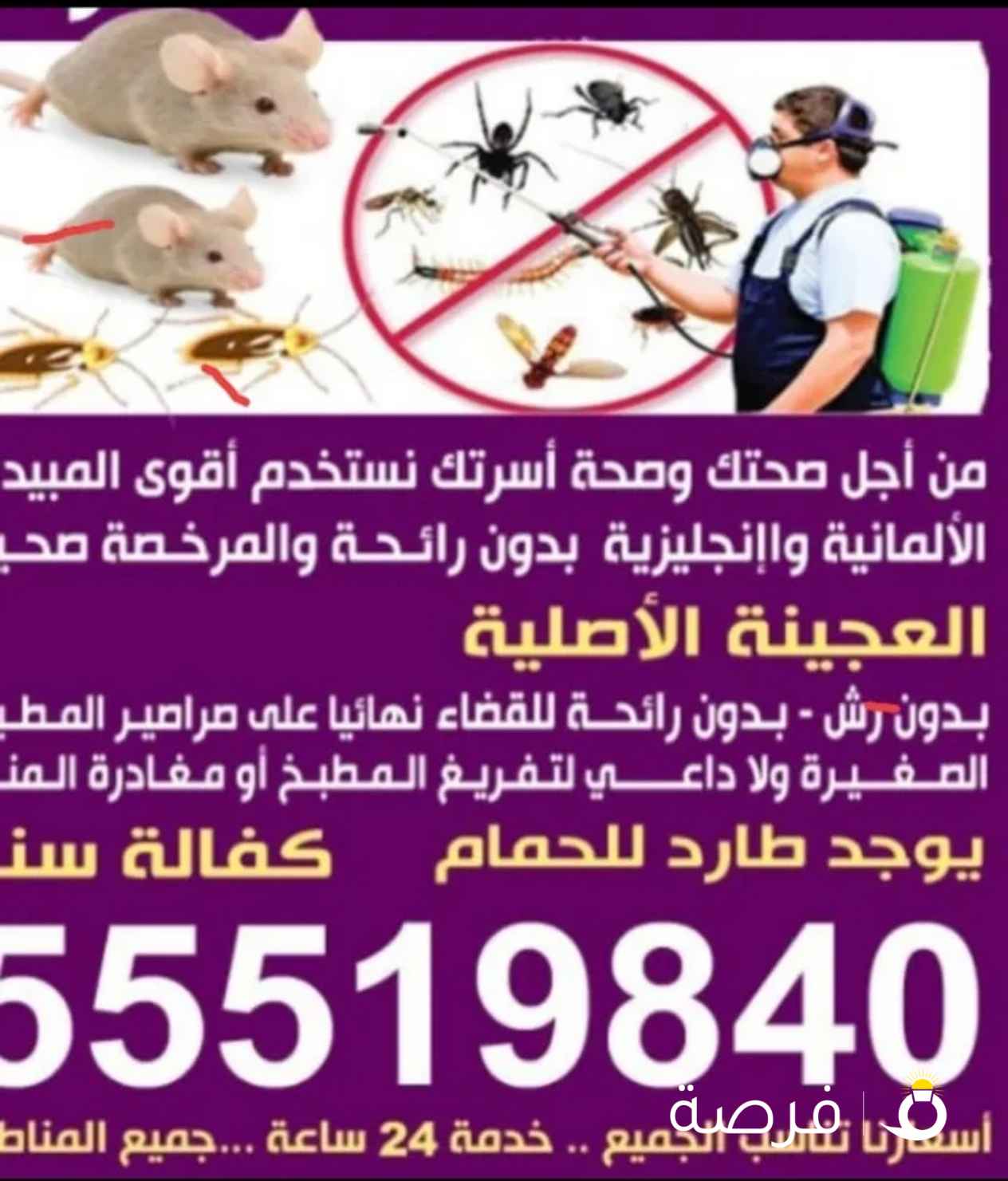 مكافحه جميع انواع الحشرات الصراصير النمل الابيض والاسود برعص الفيرنان أمن