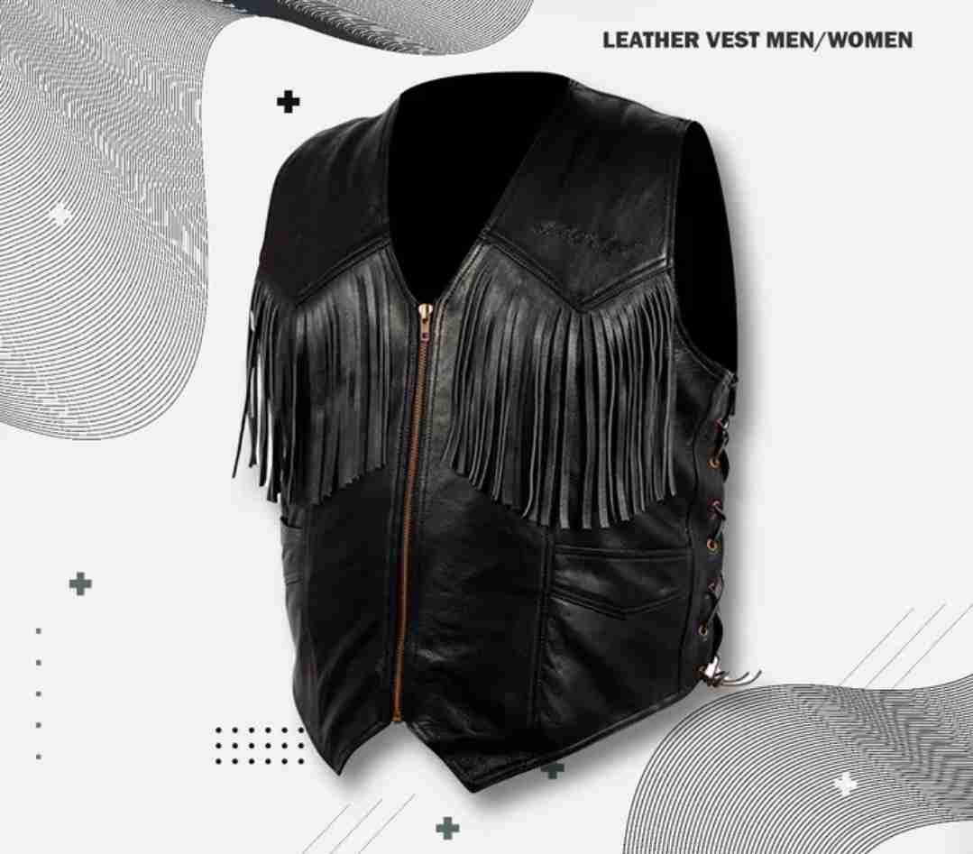 Leather Biker Vest For Men & Women Classic Vintage Black AT-1300 فيست جلد من ATROX